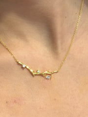 LIV 18K Yellow Gold over Sterling Silver Tree Branch Bar Design Necklace With Hand Set "Dancing" Simulated Diamonds
