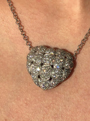 LIV 18K White Genuine White Diamonds Pave Heart Cable Halo Necklace