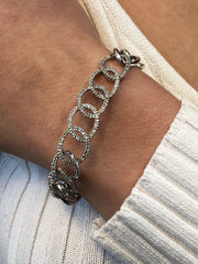 LIV 14K White Gold and Diamonds Solid Open Link Design Pave Diamond Bracelet Gift