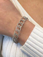 LIV 14K White Gold and Diamonds Solid Open Link Design Pave Diamond Bracelet Gift