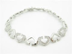 LIV 14K White Gold Genuine Round Diamond Open Heart Design Tennis Bracelet New Gift