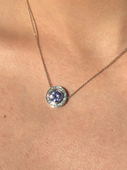 LIV 14K White Gold & Diamonds 0.52ct G/VS Round 2.00ct Purple Amethyst Halo Necklace