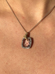 LIV 14k Two Tone Gold and Diamonds Pink Amethyst Cushion Cut Abstract Halo Necklace
