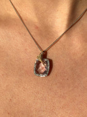 LIV 14k Two Tone Gold and Diamonds Pink Amethyst Cushion Cut Abstract Halo Necklace