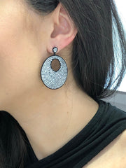 LIV 18k Black Gold Over Sterling Silver White Sapphire Large Round Halo Dangle Earrings Gift