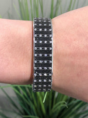 LIV Platinum Sterling Silver Black and White Sapphire Half Way Design Bangle Bracelet