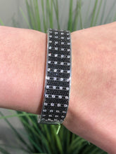 LIV Platinum Sterling Silver Black and White Sapphire Half Way Design Bangle Bracelet