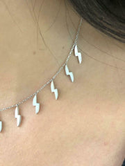 LIV Platinum Sterling Silver White Enamel Lightning Bolt Design Choker Necklace Gift