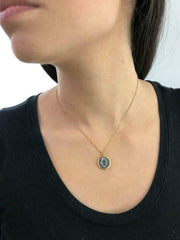 LIV 18k Gold Sterling Silver White Sapphire Hamsa Hand of God Disk Halo Necklace