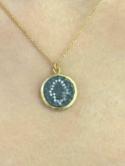 LIV 18k Gold Sterling Silver White Sapphire Hamsa Hand of God Disk Halo Necklace