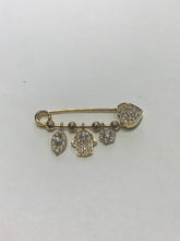 LIV Baby 18k Yellow Gold over Sterling Silver Evil Eye Protection Charms With Hand Set Simulated Diamonds Pin Baby Stroller Crib Gift