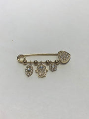 LIV Baby 18k Yellow Gold over Sterling Silver Evil Eye Protection Charms With Hand Set Simulated Diamonds Pin Baby Stroller Crib Gift