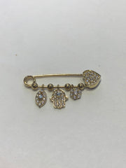 LIV Baby 18k Yellow Gold over Sterling Silver Evil Eye Protection Charms With Hand Set Simulated Diamonds Pin Baby Stroller Crib Gift