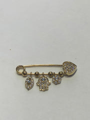 LIV Baby 18k Yellow Gold over Sterling Silver Evil Eye Protection Charms With Hand Set Simulated Diamonds Pin Baby Stroller Crib Gift