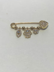 LIV Baby 18k Yellow Gold over Sterling Silver Evil Eye Protection Charms With Hand Set Simulated Diamonds Pin Baby Stroller Crib Gift