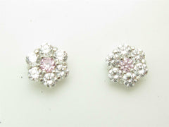 LIV Platinum Sterling Silver Pink and White Sapphire Flower Child Stud Screw Earrings