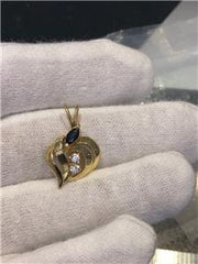 LIV 14k Yellow Gold Genuine Diamonds Blue Sapphire Small Abstract Heart Pendant
