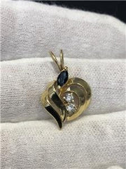 LIV 14k Yellow Gold Genuine Diamonds Blue Sapphire Small Abstract Heart Pendant