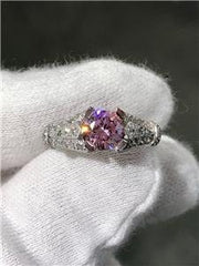 LIV 14k White Gold Genuine Diamonds G/VSS Pave Set Pink Sapphire Engagement Ring