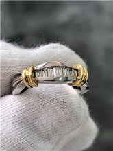 LIV 14k Two Tone Gold Genuine White Diamonds Baguette Cut Channel Set Band Ring
