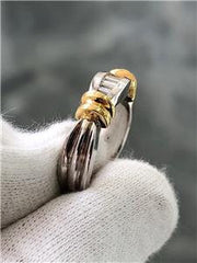 LIV 14k Two Tone Gold Genuine White Diamonds Baguette Cut Channel Set Band Ring