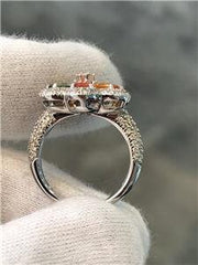 LIV 14k White Gold Diamonds & Multi Color Sapphire Pave Flower Halo Design Ring