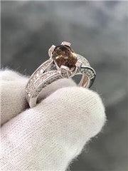 LIV 14k White Gold Genuine White Diamonds Smokey Topaz Oval Cut Engagement Ring