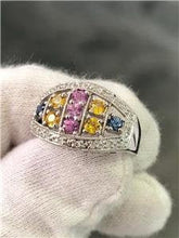 LIV 14k White Gold Genuine Diamonds Multi Sapphire Halo Design Round Cut Ring