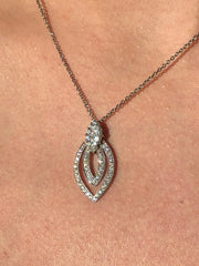 LIV 14K White Genuine White Diamonds Pave Marquis Halo Necklace