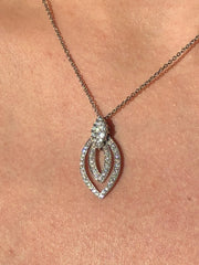 LIV 14K White Genuine White Diamonds Pave Marquis Halo Necklace