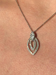 LIV 14K White Genuine White Diamonds Pave Marquis Halo Necklace
