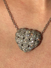 LIV 18K White Genuine White Diamonds Pave Heart Cable Halo Necklace