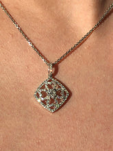 LIV 14K White Genuine White Diamonds Clover Heart Cushion Halo Necklace