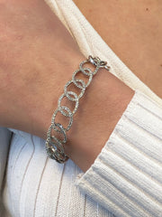 LIV 14K White Gold and Diamonds Solid Open Link Design Pave Diamond Bracelet Gift