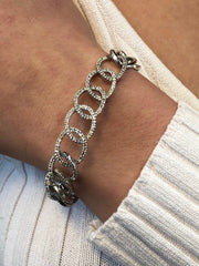 LIV 14K White Gold and Diamonds Solid Open Link Design Pave Diamond Bracelet Gift