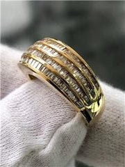 LIV 14k Yellow Gold Genuine White Diamonds Baguette Cut Wide Band Ring 1.52ct G/VS1