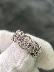 LIV 18k White Gold Genuine White Diamonds & Pink Sapphire Vintage Band Ring