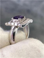 LIV 14k White Gold Genuine Diamonds & Purple Amethyst Cushion Abstract Cocktail Ring