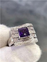 LIV 14k White Gold Genuine Diamonds & Purple Amethyst Cushion Abstract Cocktail Ring