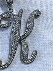 LIV Platinum Sterling Silver Hand Set White Sapphire Large Initial K Necklace A-Z