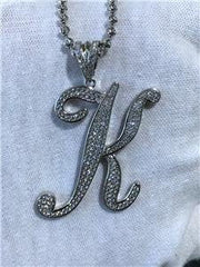 LIV Platinum Sterling Silver Hand Set White Sapphire Large Initial K Necklace A-Z
