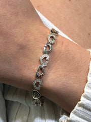 LIV 14K White Gold Genuine Round Diamond Open Heart Design Tennis Bracelet New Gift