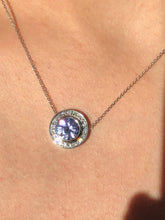 LIV 14K White Gold & Diamonds 0.52ct G/VS Round 2.00ct Purple Amethyst Halo Necklace