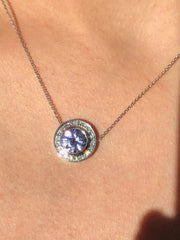 LIV 14K White Gold & Diamonds 0.52ct G/VS Round 2.00ct Purple Amethyst Halo Necklace