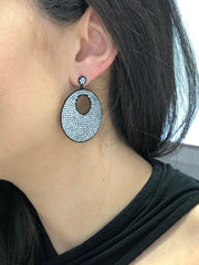 LIV 18k Black Gold Over Sterling Silver White Sapphire Large Round Halo Dangle Earrings Gift