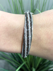 LIV Platinum Sterling Silver Black & White Sapphire Half Way Design Bangle Bracelet