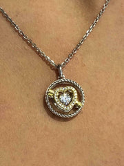 LIV Platinum Sterling Silver White Sapphire "Dancing Diamond" Heart & Arrow Necklace