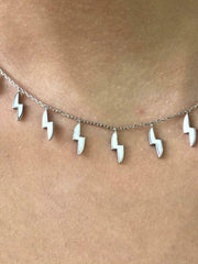 LIV Platinum Sterling Silver White Enamel Lightning Bolt Design Choker Necklace Gift