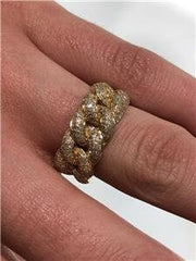 LIV 14k Yellow Gold & Genuine White Diamonds 0.92ct Pave Link Design Band Ring