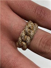LIV 14k Yellow Gold & Genuine White Diamonds 0.92ct Pave Link Design Band Ring